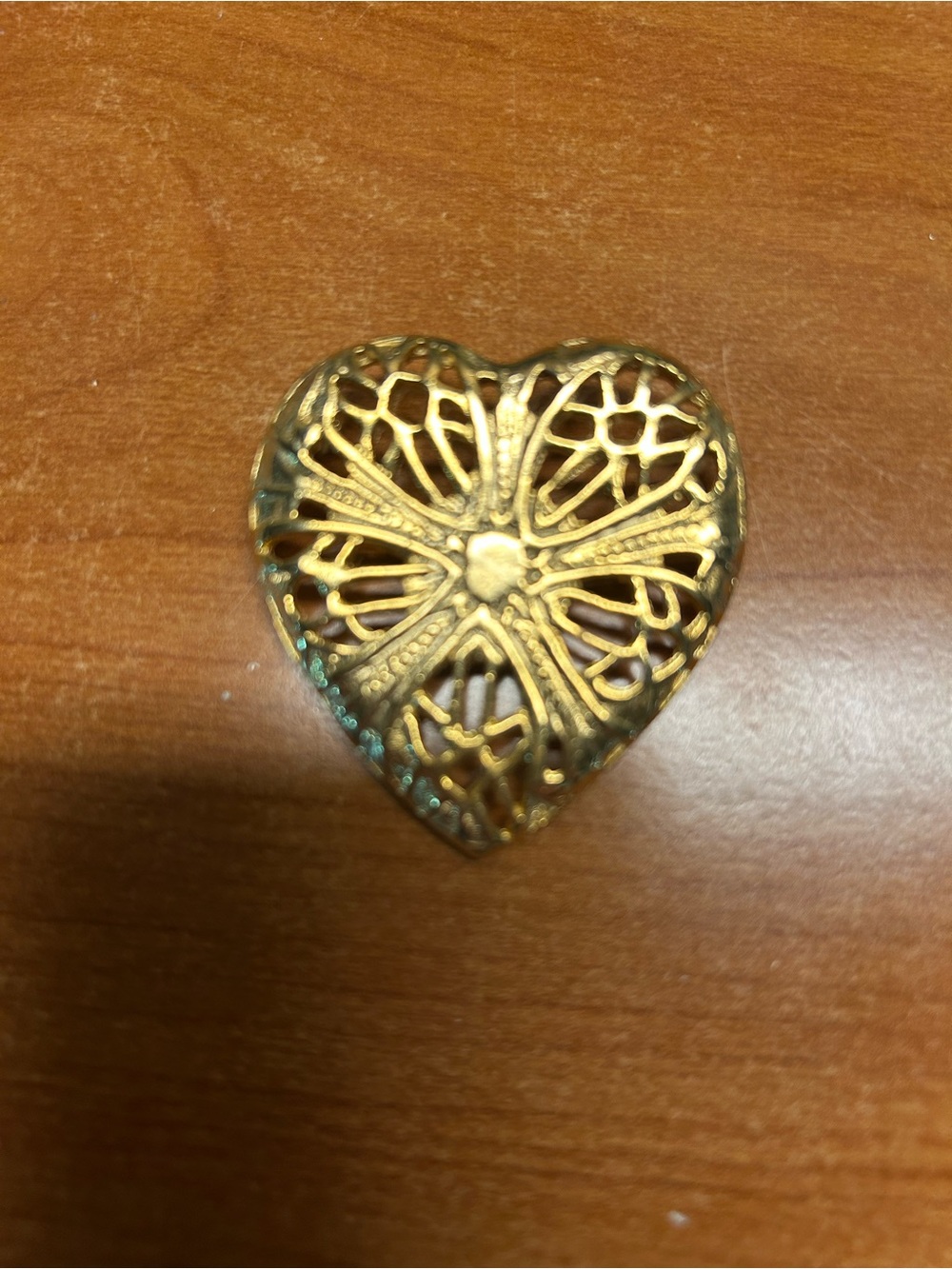 Filigree Heart Locket Pendant in Gold Tone